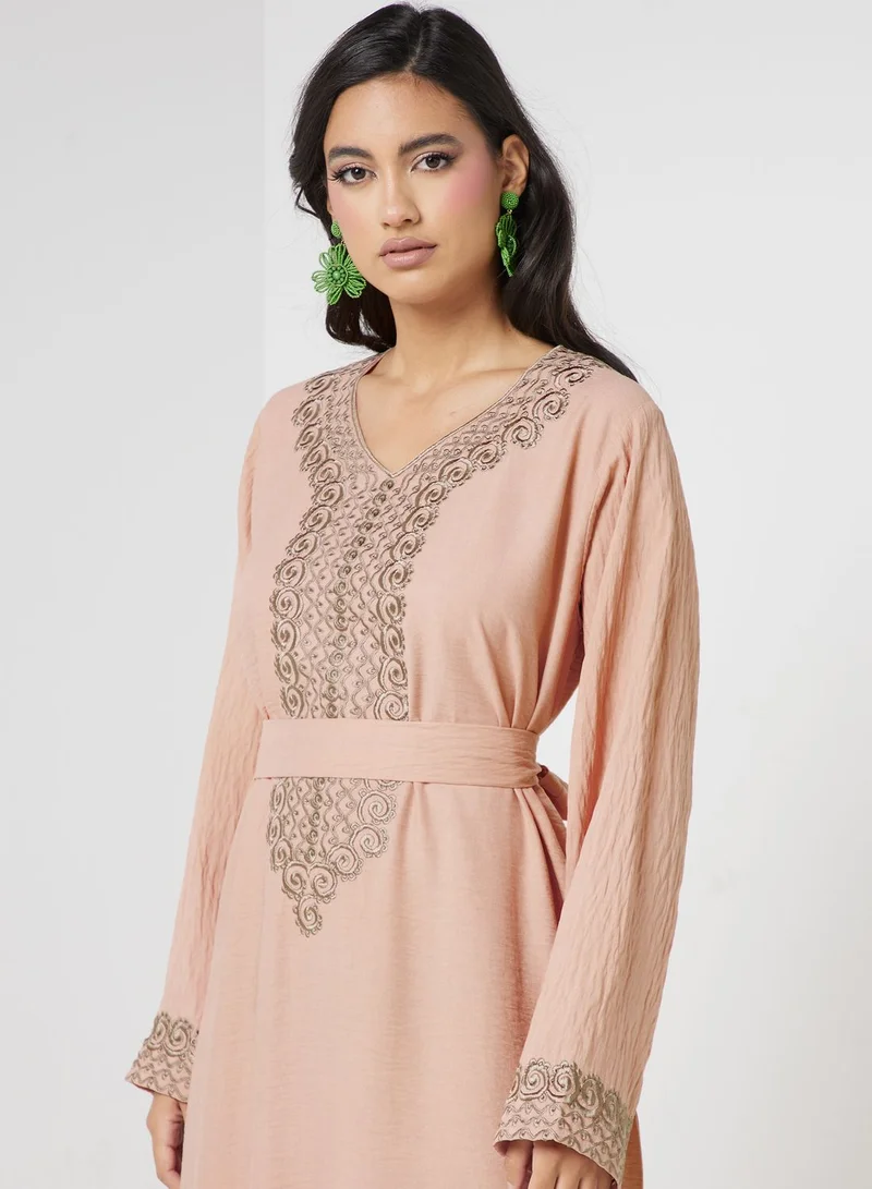 hayas closet Embroidered Belted Jalabiya