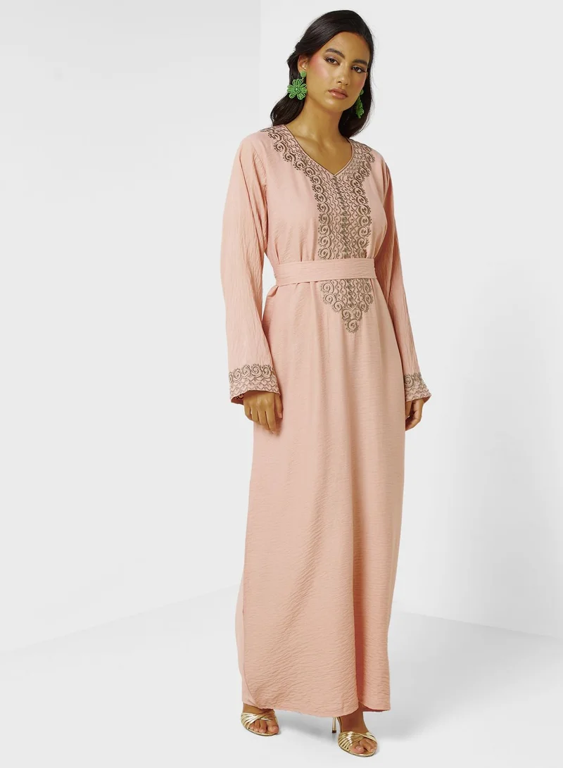 hayas closet Embroidered Belted Jalabiya