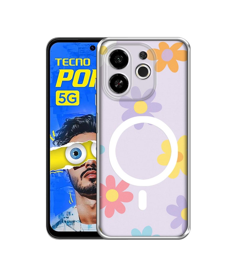 Casotec Case Cover for Tecno Pop 9 5G Spring Daisy Garden MagSafe Ring Design (Not MagSafe Compatible) | UV Printed Soft TPU Shockproof Back Case for Tecno Pop 9 5G - Image 1