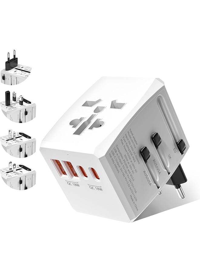 promass Universal Travel Adapter Worldwide with 2 USB C and 2 USB A Ports, Universal Plug Adaptor UK to World, International Travel Adapter for Multi Countries EU, USA, UK, Australia, Thailand etc - Image 1