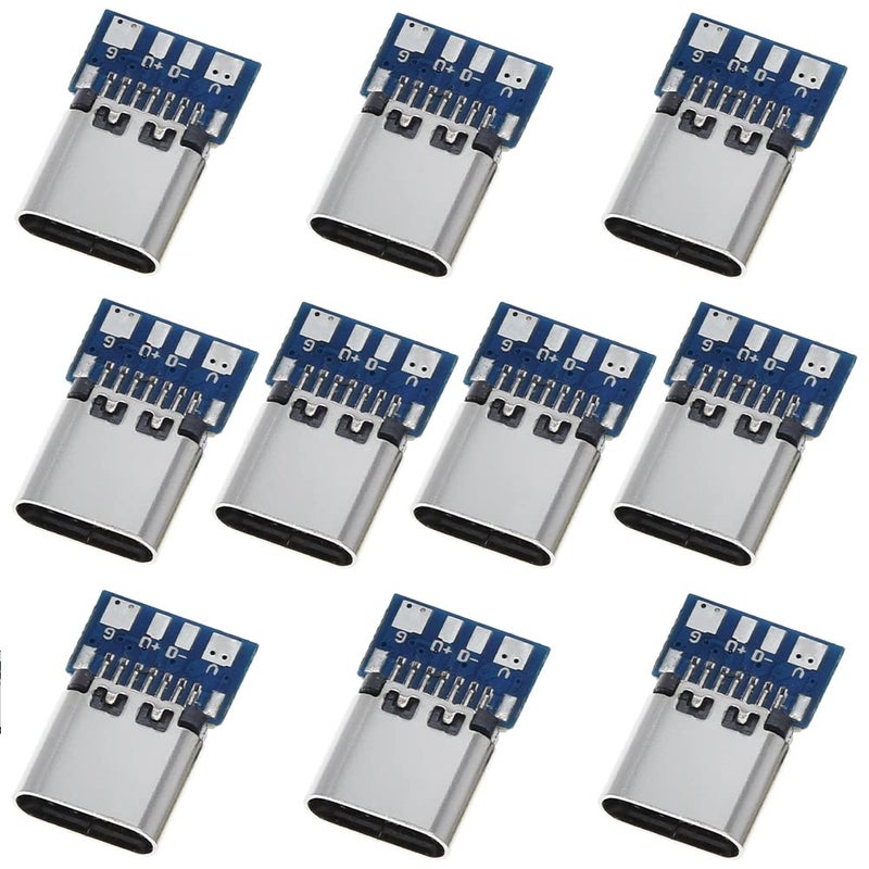 ANMBEST 10PCS USB 3.1 Type C Connector 24 Pins Female Plug Socket Receptacle Adapter to Solder Wire & Cable 24P PCB Board Support Module - Image 1