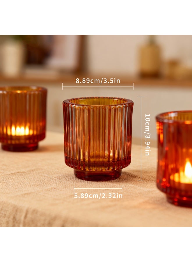 SKYLINK 6Pack Amber Glass Votive Candle Holders, Fluted Tealight Candle Holders with Pedestal Base Decorative Candle Cups for Weddings, Table Centerpieces & Home Decor - Image 2