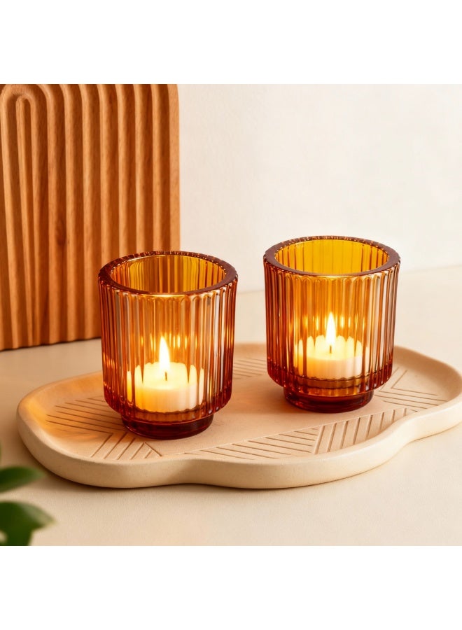 SKYLINK 6Pack Amber Glass Votive Candle Holders, Fluted Tealight Candle Holders with Pedestal Base Decorative Candle Cups for Weddings, Table Centerpieces & Home Decor - Image 4