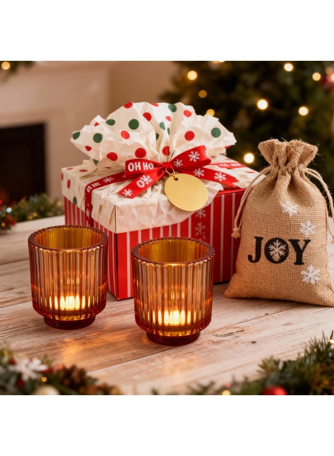 SKYLINK 6Pack Amber Glass Votive Candle Holders, Fluted Tealight Candle Holders with Pedestal Base Decorative Candle Cups for Weddings, Table Centerpieces & Home Decor - Image 5