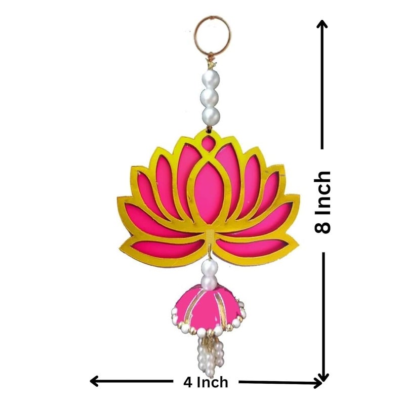 suvasane Suvasane Handmade Lotus Wall Decor PinkRani Color Lotuses for Home Diwali Wedding Festival Decoration Jhumki Style Hangings for Temple and Pooja Elegant and Traditional Spiritual Decor Set of 6  - Image 4