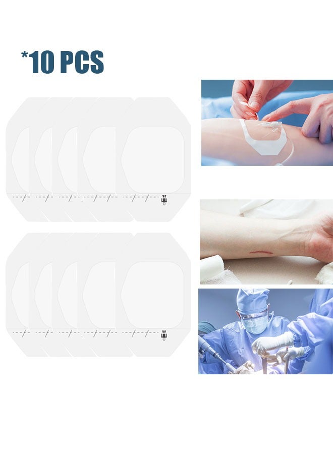 Generic 10 PCS Transparent Film Dressing 4"x4 3/4”(10cm x 12cm), Adhesive Wound Cover Bandage Tape Waterproof Wound Seal for Swimming, Post Surgical, Scar Therapy, Medical Supplies, Tattoo Dressings - Image 1