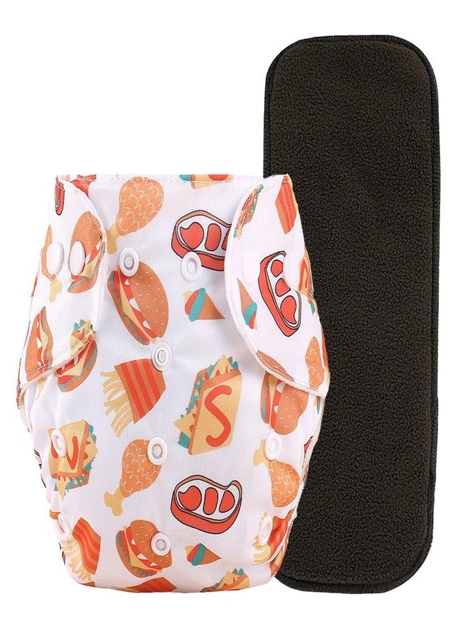 Alya Pocket Button Style Solid Reusable Cloth Diaper All in One Adjustable Washable Diapers Nappies With 1 Inserts for Toddlers/New Borns (ORANGE FOOD, PACK OF 1) - Image 1