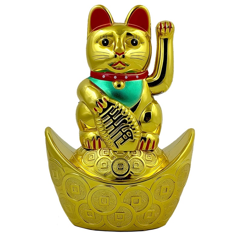 Aakriti Aakriti Battery Operated Feng Shui Lucky Cat Sitting On The Boat with Waving Arm for Health Wealth Prosperity Battery not Included Large  - Image 1