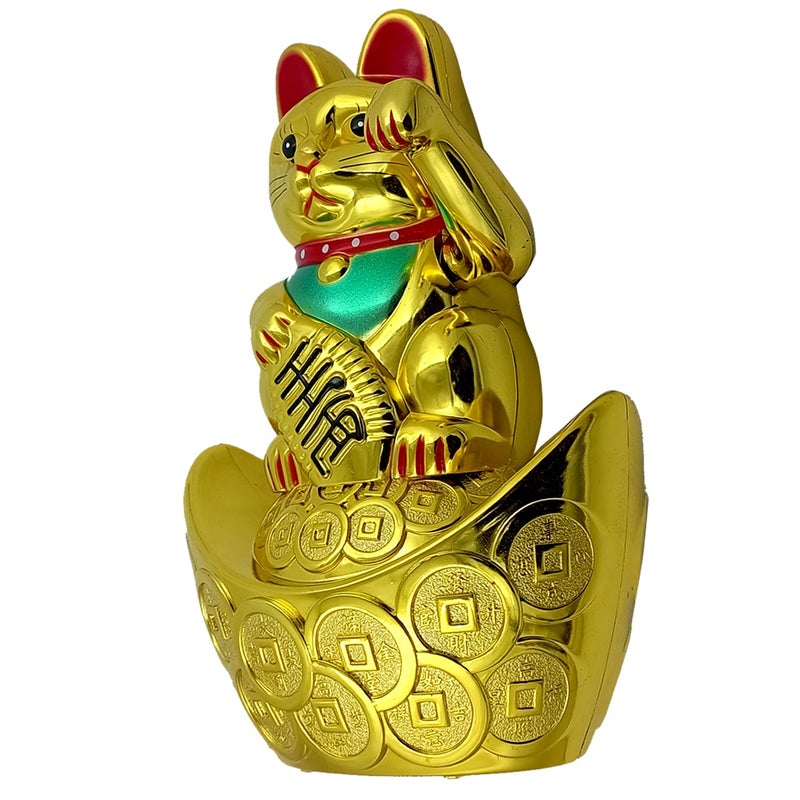 Aakriti Aakriti Battery Operated Feng Shui Lucky Cat Sitting On The Boat with Waving Arm for Health Wealth Prosperity Battery not Included Large  - Image 4
