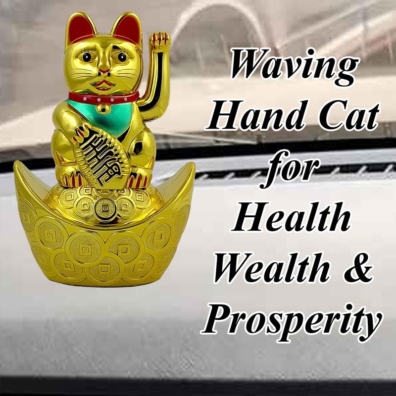 Aakriti Aakriti Battery Operated Feng Shui Lucky Cat Sitting On The Boat with Waving Arm for Health Wealth Prosperity Battery not Included Large  - Image 3