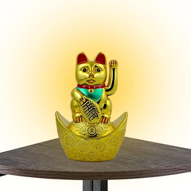 Aakriti Aakriti Battery Operated Feng Shui Lucky Cat Sitting On The Boat with Waving Arm for Health Wealth Prosperity Battery not Included Large  - Image 5