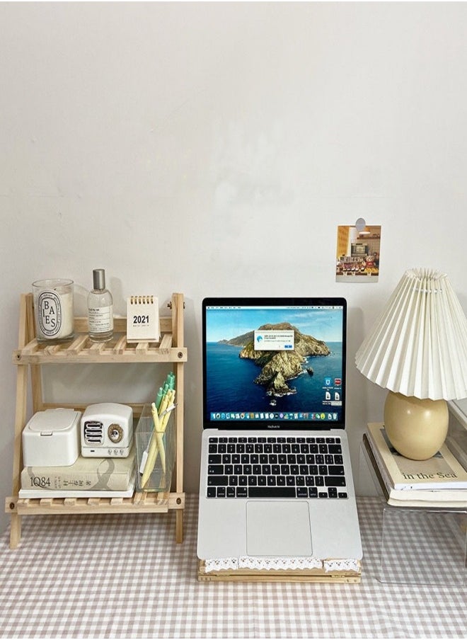 MIXDE - Wooden Desktop Storage Shelf 2 Tier Table Rack Trapezoidal Desktop Storage Rack Office Storage Rack Stylish Desktop Decoration - Image 1