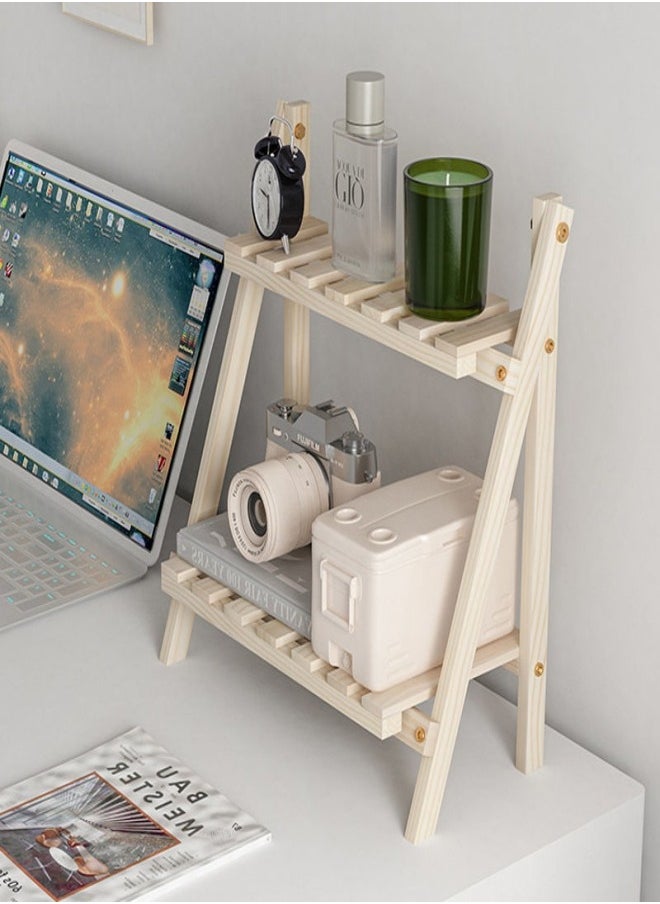 MIXDE - Wooden Desktop Storage Shelf 2 Tier Table Rack Trapezoidal Desktop Storage Rack Office Storage Rack Stylish Desktop Decoration - Image 1