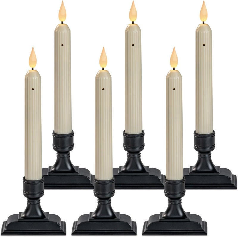 Homemory 6 Pcs Ivory Electric Window Candles with Dusk to Dawn Sensor and Black Holders - Image 1