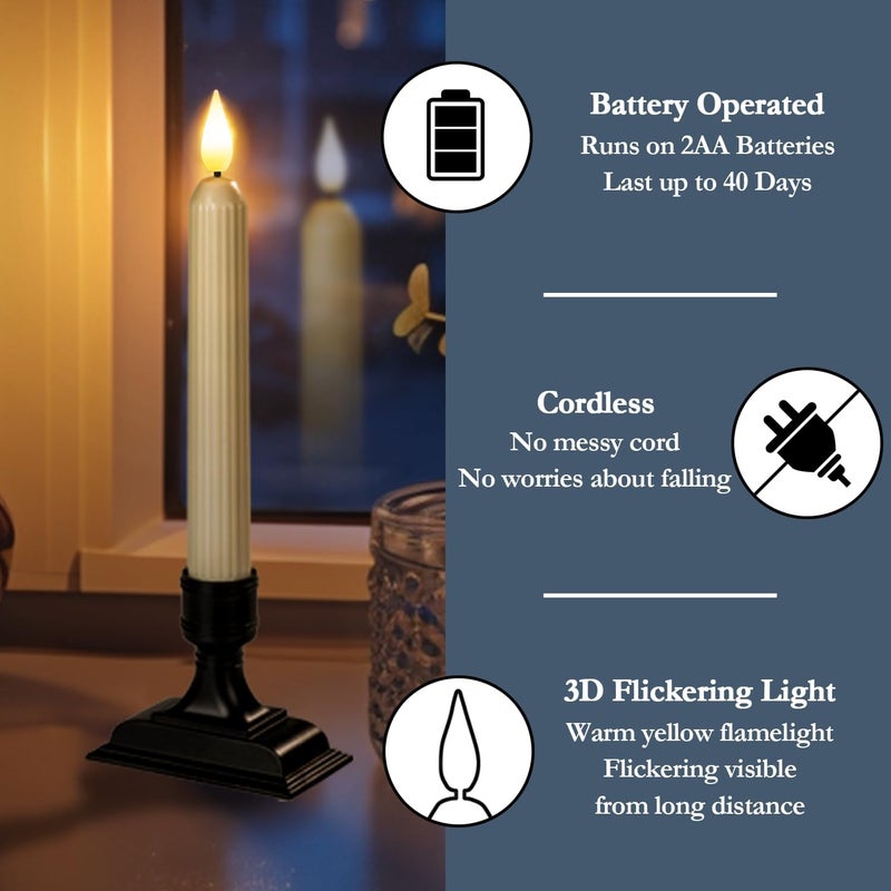 Homemory 6 Pcs Ivory Electric Window Candles with Dusk to Dawn Sensor and Black Holders - Image 4