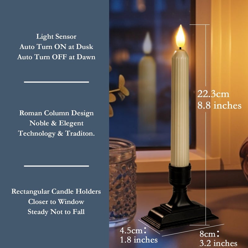 Homemory 6 Pcs Ivory Electric Window Candles with Dusk to Dawn Sensor and Black Holders - Image 3
