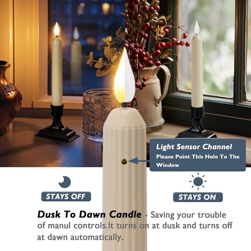 Homemory 6 Pcs Ivory Electric Window Candles with Dusk to Dawn Sensor and Black Holders - Image 2
