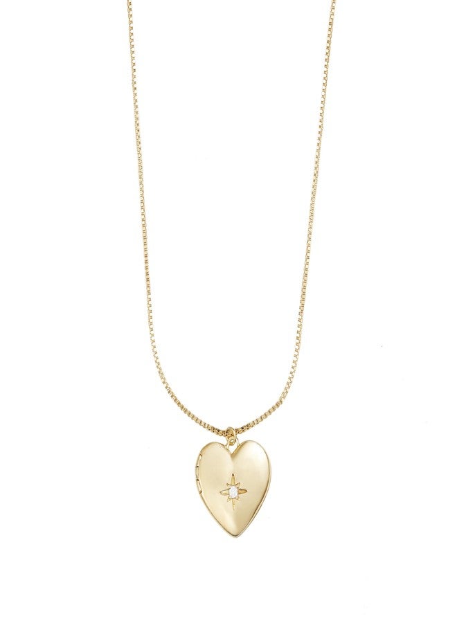 Wanderlust + Co Heart Gold Locket Necklace 14K Gold Plated Jewelry Hypoallergenic Shower-safe - Image 1