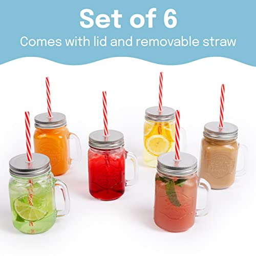 Estilo Glass Mason Jars with Handles, Lid and Straw 16 oz | Drinking Glasses Cups Mug Set for Iced Coffee, Tea & Smoothie - Set of 6 - Image 3