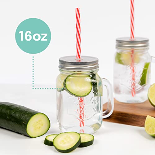 Estilo Glass Mason Jars with Handles, Lid and Straw 16 oz | Drinking Glasses Cups Mug Set for Iced Coffee, Tea & Smoothie - Set of 6 - Image 2