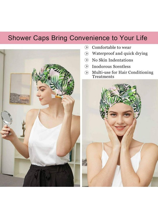 Luvruitaky - Shower Cap Luxury Shower Caps For Women Reusable Waterproof Hair Cap For Shower With Adjustable Bowknot Hair Bath Cap (Green Palm) - Image 1