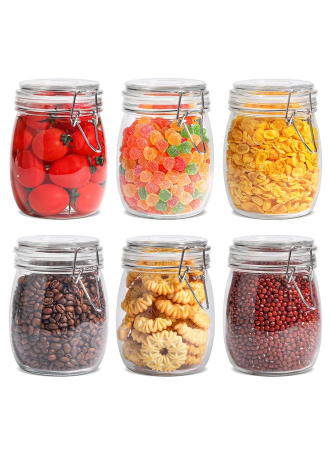 ComSaf ComSaf 25oz Airtight Glass Canisters with Lids Set of 6, Round Food Storage Jar Container with Clamp Lids for Kitchen Canning Cereal Coffee Pasta Sugar Beans Spice, Clear Mason Jars with 12 Labels  - Image 1