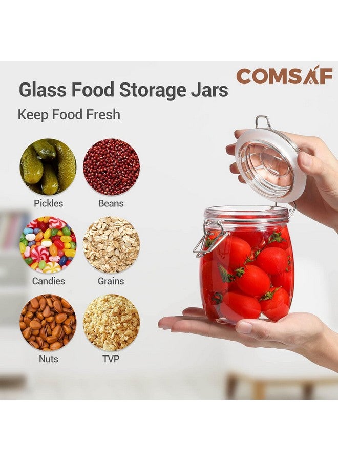 ComSaf ComSaf 25oz Airtight Glass Canisters with Lids Set of 6, Round Food Storage Jar Container with Clamp Lids for Kitchen Canning Cereal Coffee Pasta Sugar Beans Spice, Clear Mason Jars with 12 Labels  - Image 4