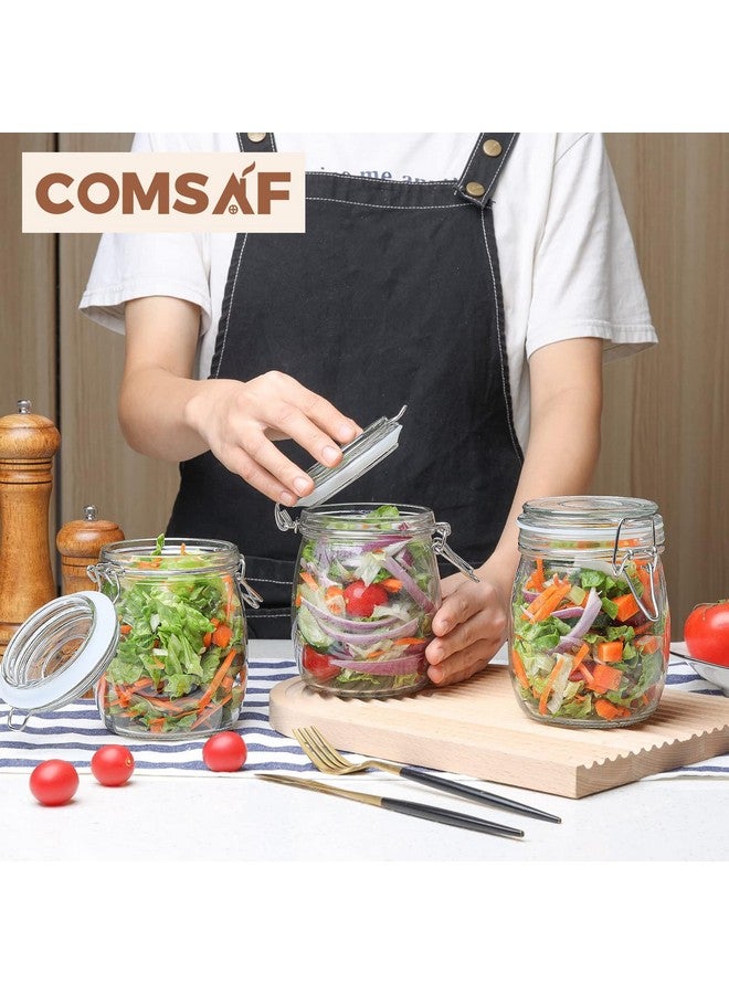 ComSaf ComSaf 25oz Airtight Glass Canisters with Lids Set of 6, Round Food Storage Jar Container with Clamp Lids for Kitchen Canning Cereal Coffee Pasta Sugar Beans Spice, Clear Mason Jars with 12 Labels  - Image 5