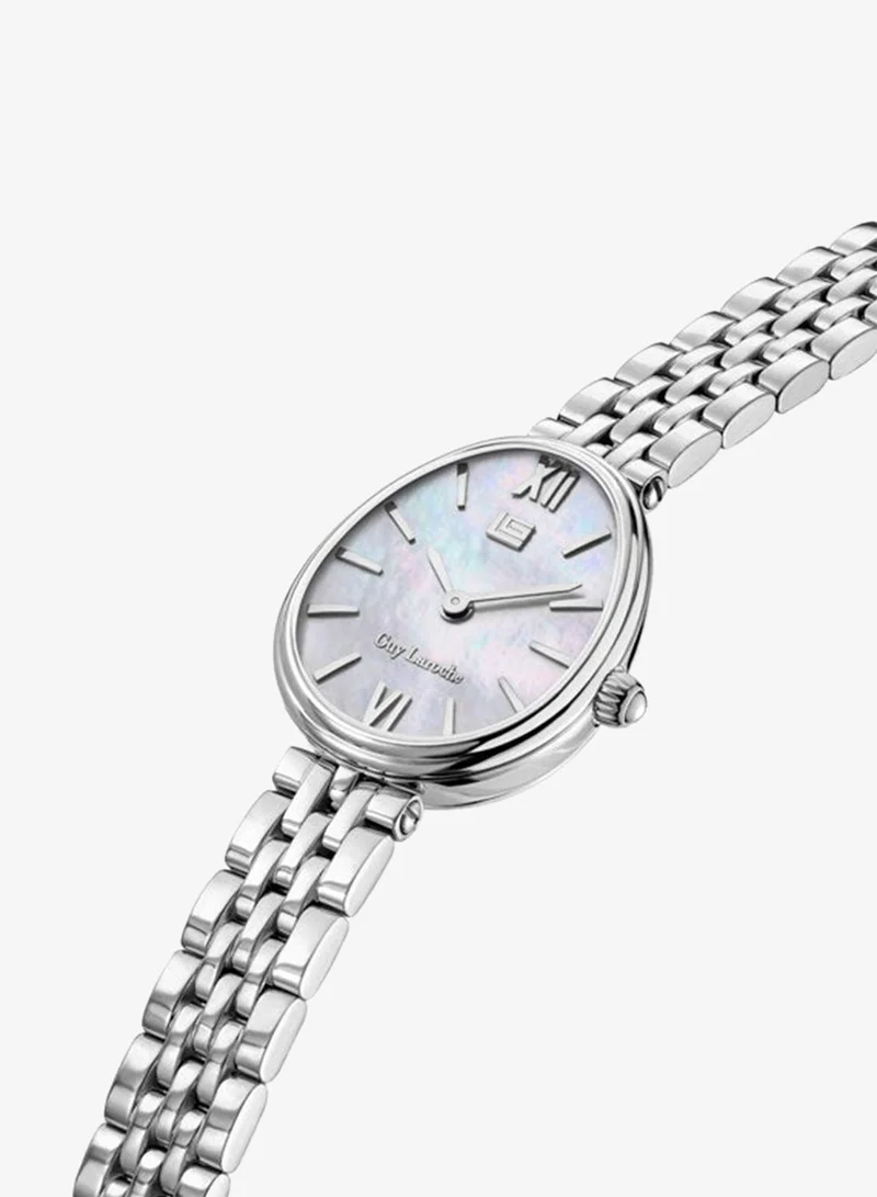 غاي لاروش Lauren White Dial Stainless Steel Bracelet Analog Watch for Women, 26mm