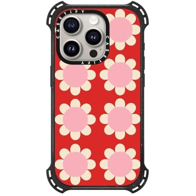 Casetify Bounce iPhone 15 Pro Case 【6X Military Grade Drop Tested / 21.3ft Drop Protection/Compatible with Magsafe】 - Retro Floral Red and Pink - Triple Black - Image 1