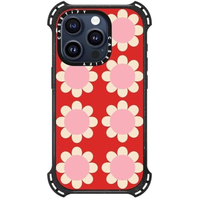 Casetify Bounce iPhone 15 Pro Case 【6X Military Grade Drop Tested / 21.3ft Drop Protection/Compatible with Magsafe】 - Retro Floral Red and Pink - Triple Black - Image 2