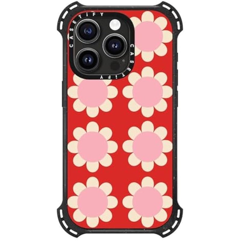 Casetify Bounce iPhone 15 Pro Case 【6X Military Grade Drop Tested / 21.3ft Drop Protection/Compatible with Magsafe】 - Retro Floral Red and Pink - Triple Black - Image 4