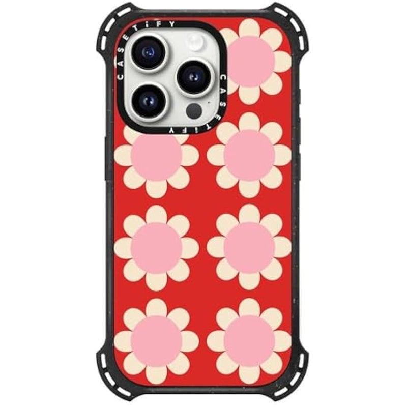 Casetify Bounce iPhone 15 Pro Case 【6X Military Grade Drop Tested / 21.3ft Drop Protection/Compatible with Magsafe】 - Retro Floral Red and Pink - Triple Black - Image 3