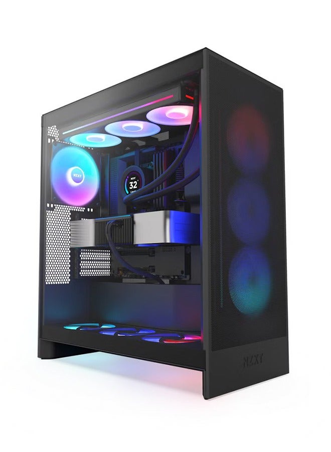 H7 Flow RGB Mid-Tower ATX Case, High-Airflow Design, 3x F140 RGB Fans Included, Dedicated GPU Cooling, Supports Up to 420mm Radiators, 10-Fan Capacity, USB-C Top I/O, Tool-less Access, Black | CM-H72FB-R1