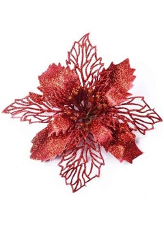 ACLIX 12 Pcs Glitter Poinsettia Flowers Artificial - Christmas Red Poinsettia Decorations Tree Flowers Ornaments for Xmas/Holiday/Seasonal/Wedding Decor Red  - Image 1