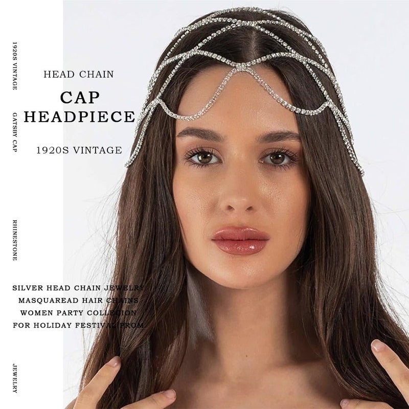 Fdesigner إكسسوار رأس سلسلة رأس مرصعة بالأحجار الكريمة فضية غاتسبي قبعة 1920s فلابر سلسلة رأس رقص شرقي كليوباترا نساء إكسسوارات شعر - Image 3