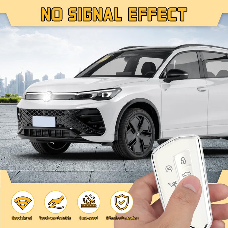 FT FUNTOR Key Fob Cover for Volkswagen,Soft TPU Full Protection Case Compatibale With VW Golf GTI Atlas Skoda Octavia ID3 ID4 MK8 (White, 5 Buttons) - Image 4