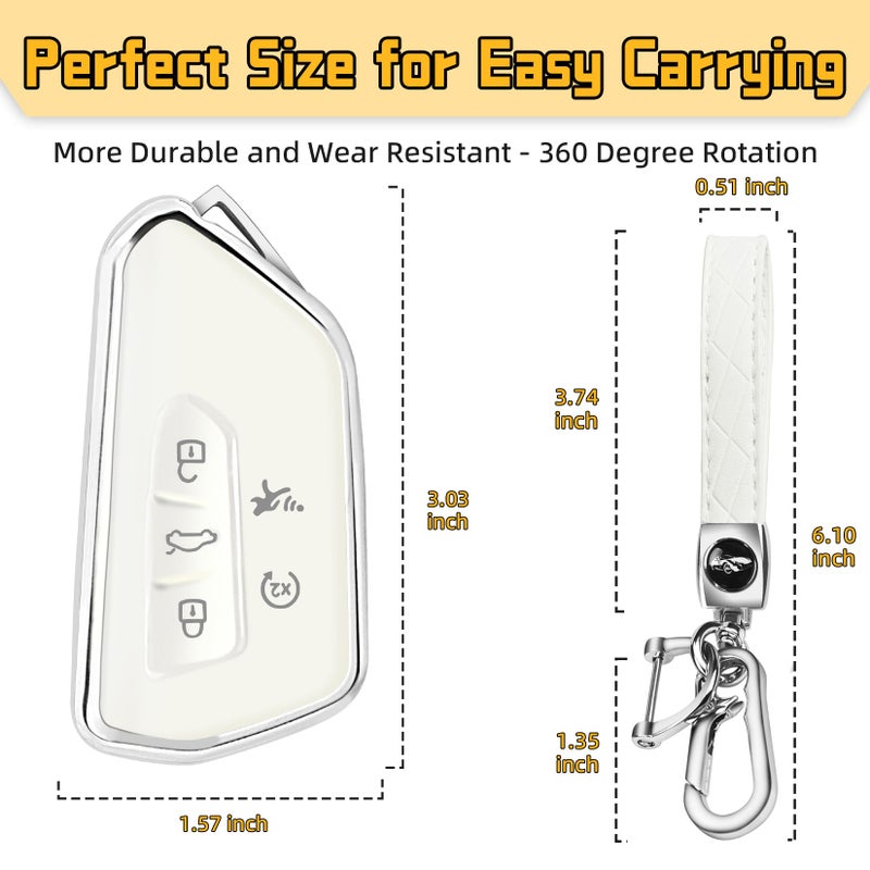 FT FUNTOR Key Fob Cover for Volkswagen,Soft TPU Full Protection Case Compatibale With VW Golf GTI Atlas Skoda Octavia ID3 ID4 MK8 (White, 5 Buttons) - Image 5
