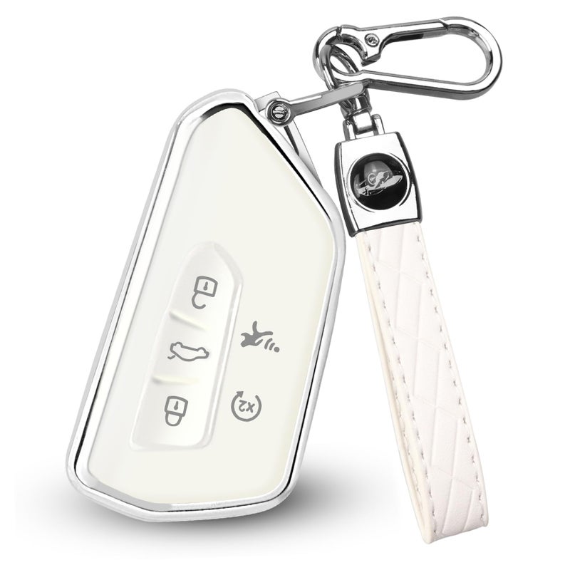 FT FUNTOR Key Fob Cover for Volkswagen,Soft TPU Full Protection Case Compatibale With VW Golf GTI Atlas Skoda Octavia ID3 ID4 MK8 (White, 5 Buttons) - Image 1