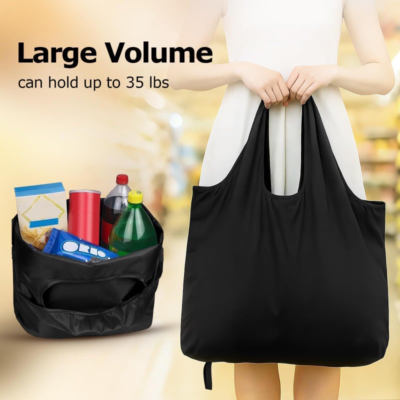 Criyar 1 Pack Foldable Shopping Bag, Waterproof Reusable Grocery Bag Holder,Tote Bags Nylon Bags(Black) - Image 5