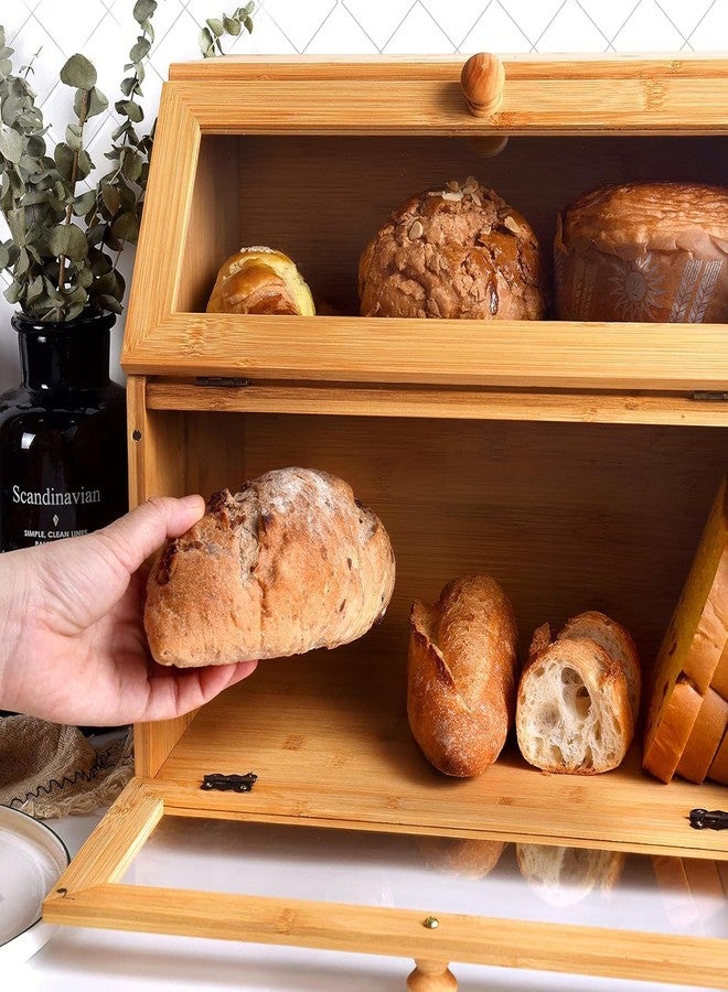 MUGATH Extra Large Bamboo Bread Box for Kitchen Counter — 2-Tier Wooden Bread Storage Container with Clear Window & Air Vents, Self-Assembly Design - Image 4