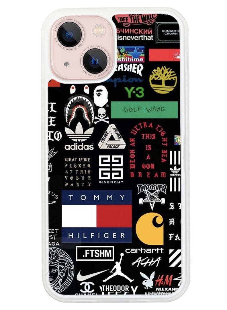 Theodor Protective Case Anti Scratch Shock Proof Cover For APPLE IPHONE 14 Logo Collage (White Bumper) - Image 1