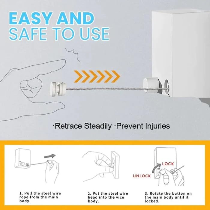 Virav Retractable Clothesline Wall Mounted ABS caseAluminum Dryer with Adjustable Stainless Steel Rope String Hotel Style Heavy DutyWhite 1 Count - Image 4