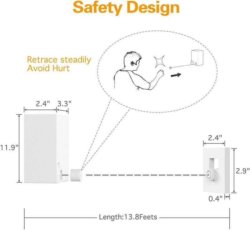 Virav Retractable Clothesline Wall Mounted ABS caseAluminum Dryer with Adjustable Stainless Steel Rope String Hotel Style Heavy DutyWhite 1 Count - Image 5