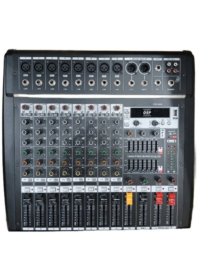 Generic - FPD-808 8-Channel Wireless Audio Mixer, Professional DJ Equipment, Console with 256 DSP Effects, 48V Phantom Power, USB PC Playback & Recording, Live Podcast Broadcast Mixer, 220-240V with European Standard Plug, RCA Input/Output for Professional and Beginners (8-Channel) - Image 1