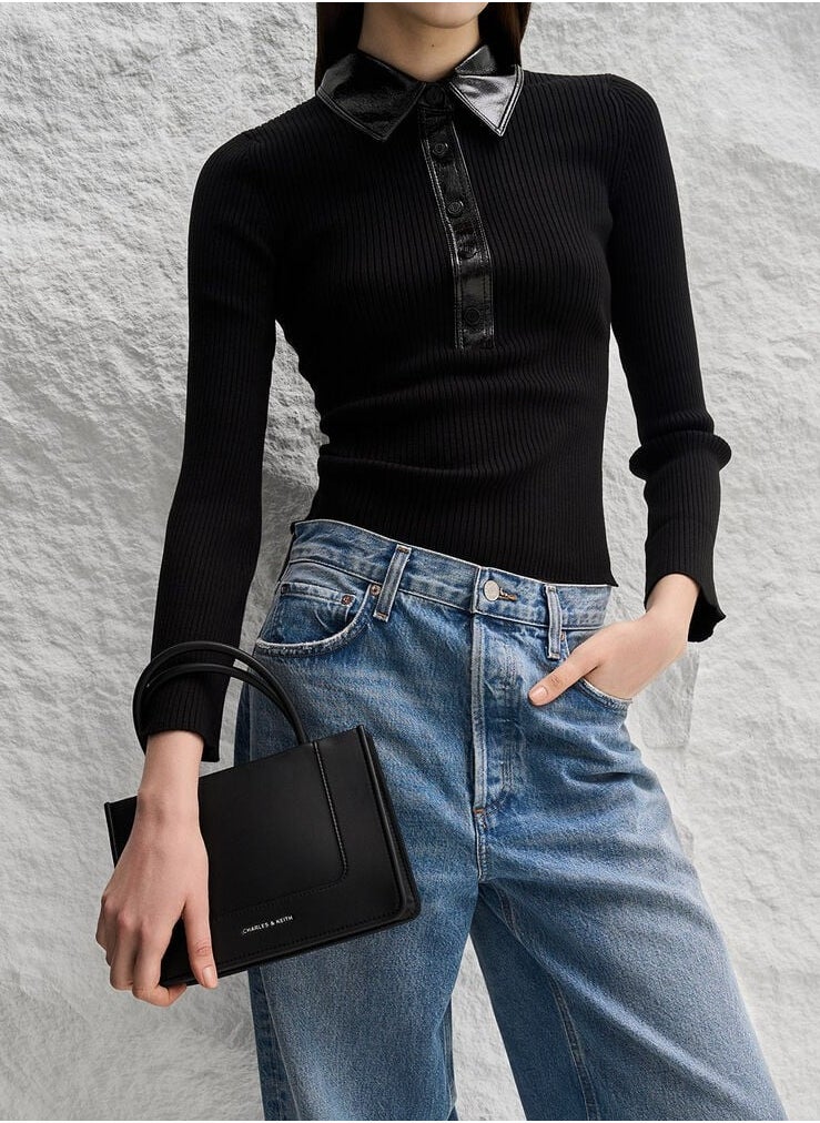 Charles & Keith Mini Daylla Tote Bag & Crossbody Bag - Black  - Image 4