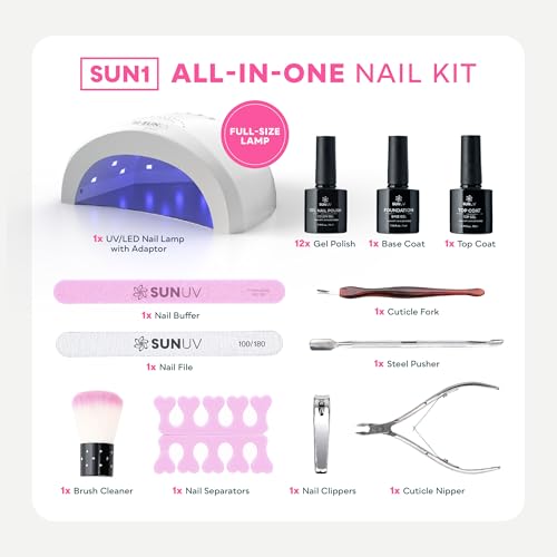 SUNUV Gel Nail Polish Kit with UV Light, Gel Polish Nail Kit Base and Glossy Top Coat Set 12 Colors Manicure Tools Gift for Woman - Image 2
