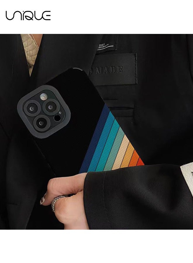 يونيك متوافق مع غطاء هاتف ايفون 16 برو ماكس ، غطاء هاتف رينبو لاين ، غطاء هاتف أسود - غطاء هاتف تويا - غطاء هاتف أنيق ووسيم - مقاوم للسقوط TPU - Image 2
