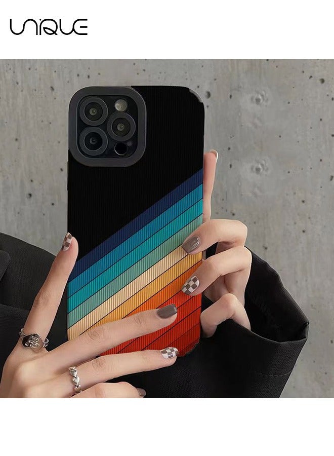 يونيك متوافق مع غطاء هاتف ايفون 16 برو ماكس ، غطاء هاتف رينبو لاين ، غطاء هاتف أسود - غطاء هاتف تويا - غطاء هاتف أنيق ووسيم - مقاوم للسقوط TPU - Image 5
