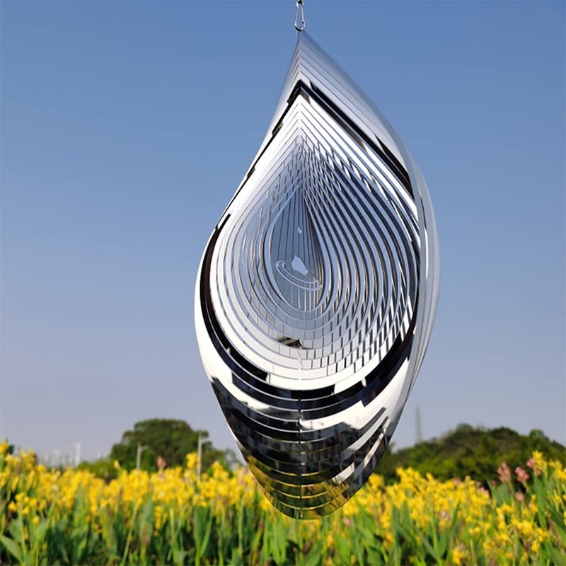 Kexsscai Wind Spinner 3D Water Droplets Shape Highly Reflective Stainless Steel Metal Outdoor Garden Decor, Decorations to Scare Away Yard Birds 12 inch, Gifts for Women Mom Dad - Image 5